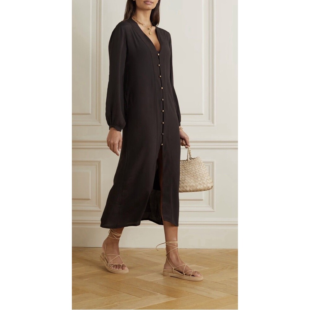 HAIGHT Duda Crepe Black Lightweight Long Sleeve Midi Dress Medium NWT FLAW $457